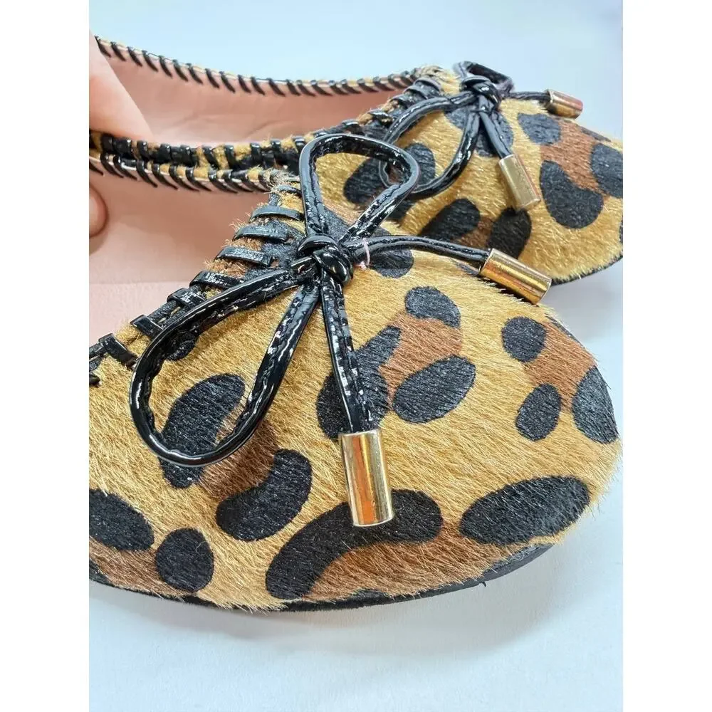 Wanted Karina Leopard Print Ballet Flats Women's Size 10 Faux Fur Bow